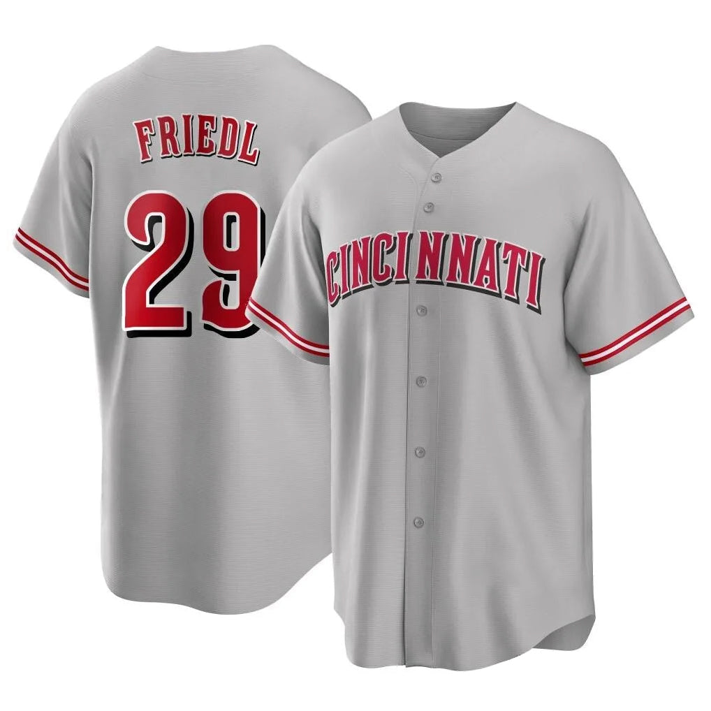 Seanshop C.Reds #29 TJ Friedl Player Gray Home Game Stitched Jerseys