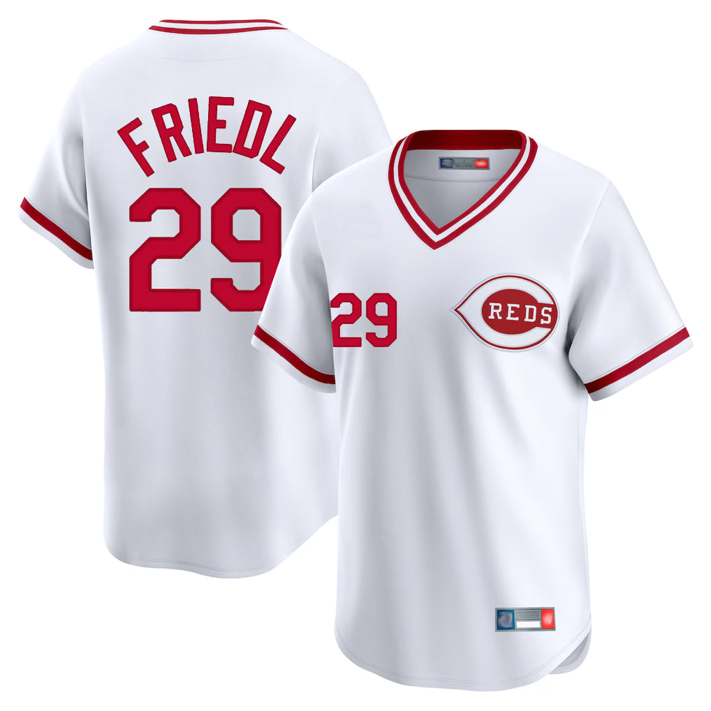 Seanshop C.Reds #29 TJ Friedl Player White Cooperstown Collection Limited T-shirt Home Stitched Jerseys