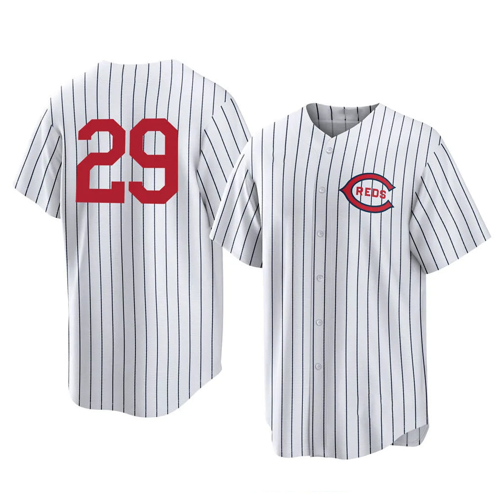 Seanshop C.Reds #29 TJ Friedl Player White Stripe Field of Dreams Game Home Stitched Jerseys