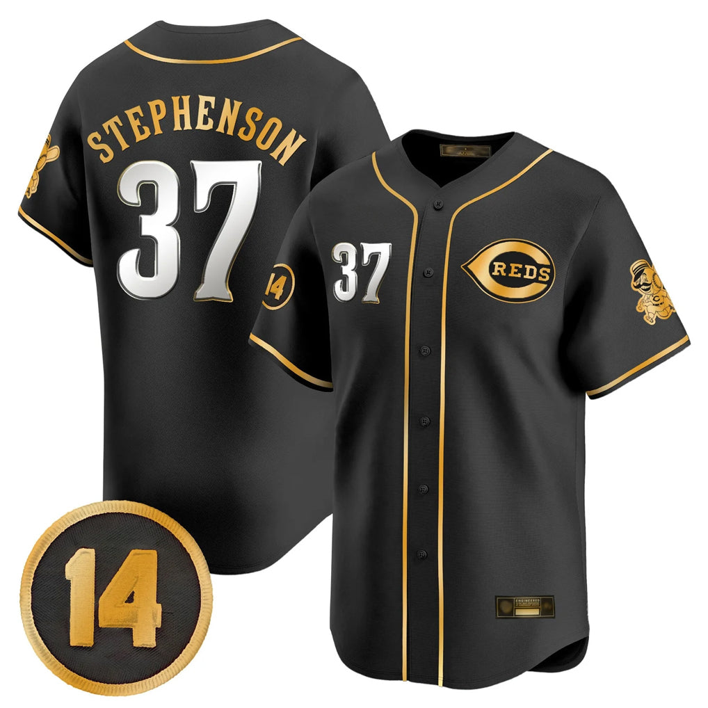 Seanshop C.Reds #37 Tyler Stephenson Player Black-Gold Vapor Premier Limited Home Stitched Jerseys