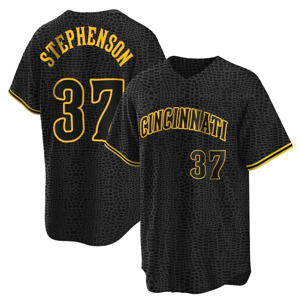 Seanshop C.Reds #37 Tyler Stephenson Player Black Snake Skin City Home Stitched Jerseys