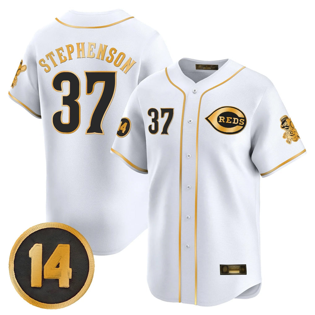 Seanshop C.Reds #37 Tyler Stephenson Player White-Gold Vapor Premier Limited Home Stitched Jerseys