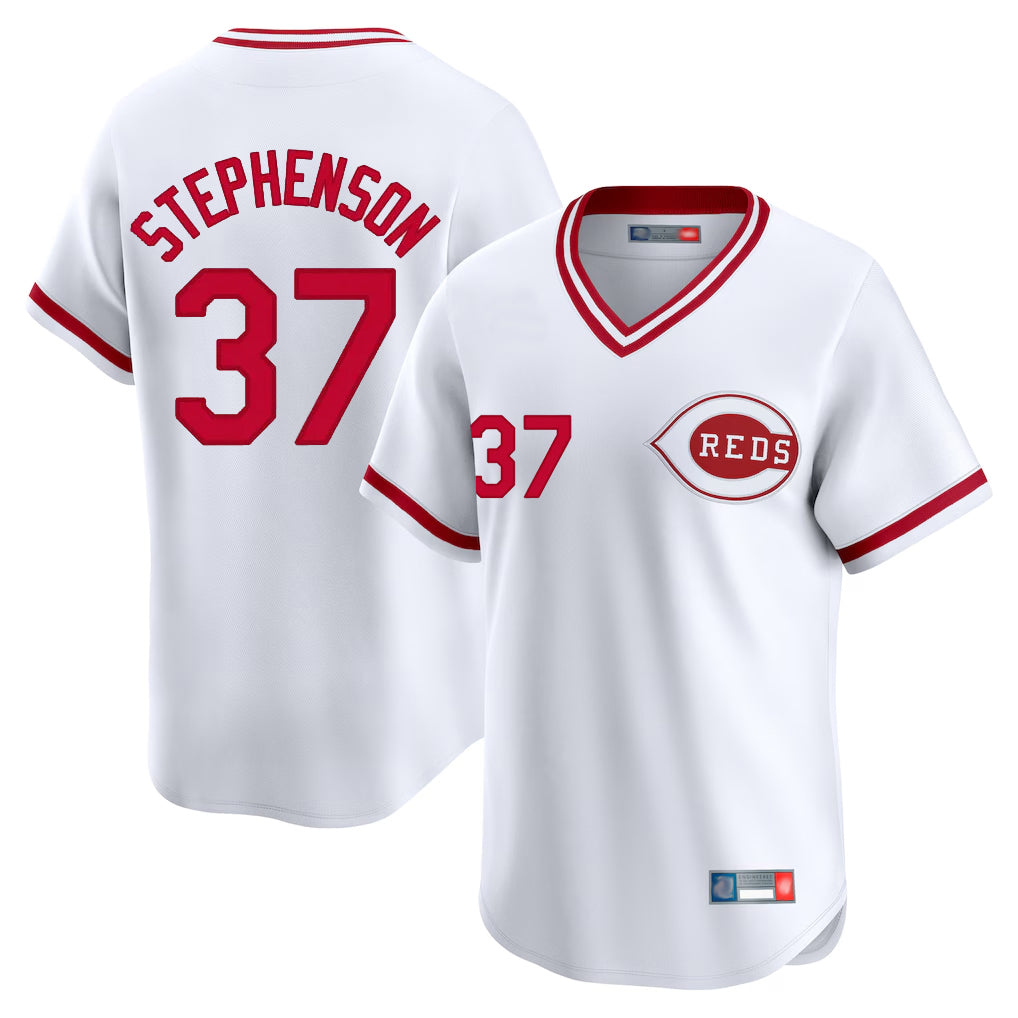 Seanshop C.Reds #37 Tyler Stephenson Player White Cooperstown Collection Limited T-shirt Home Stitched Jerseys
