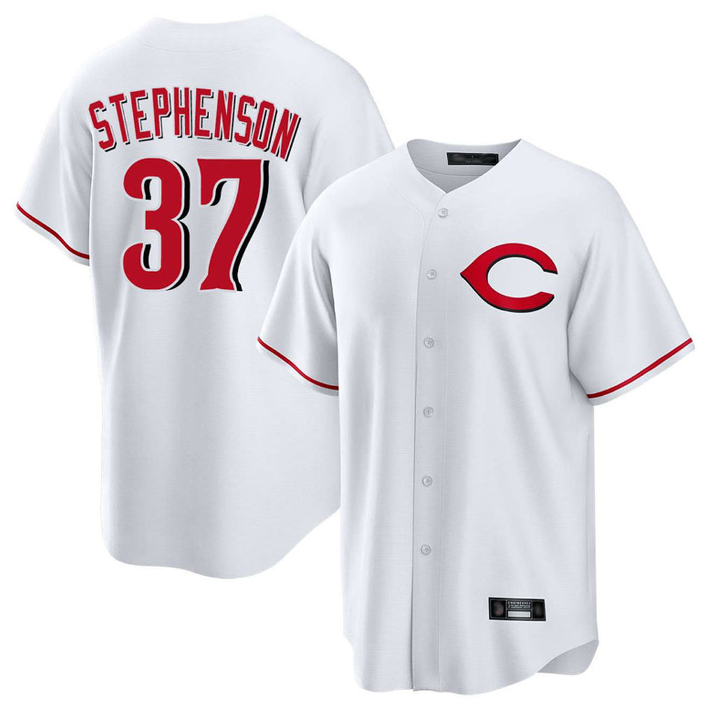 Seanshop C.Reds #37 Tyler Stephenson Player White Home Game Stitched Jerseys
