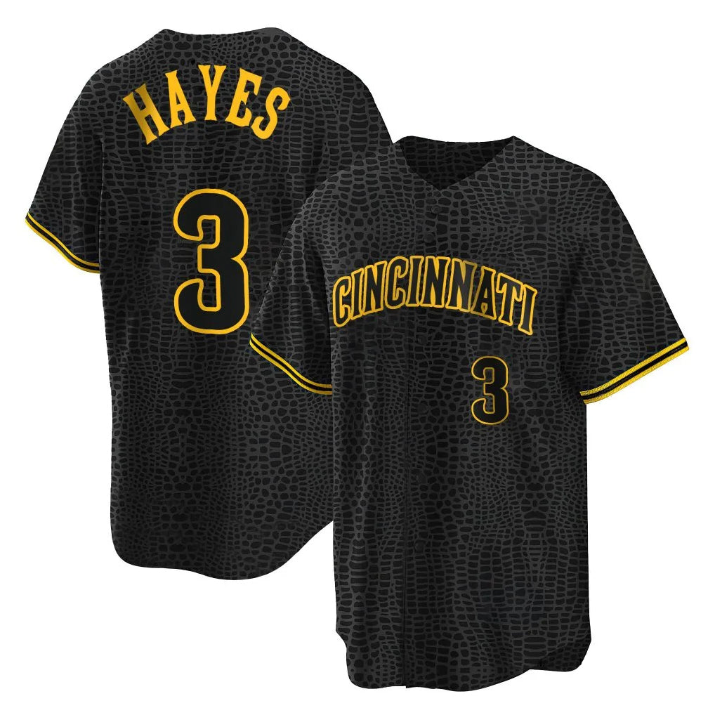 Seanshop C.Reds #3 Ke'Bryan Hayes Player Black Snake Skin City Home Stitched Jerseys