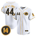 Seanshop C.Reds #44 Elly De La Cruz Player White-Gold Vapor Premier Limited Home Stitched Jerseys