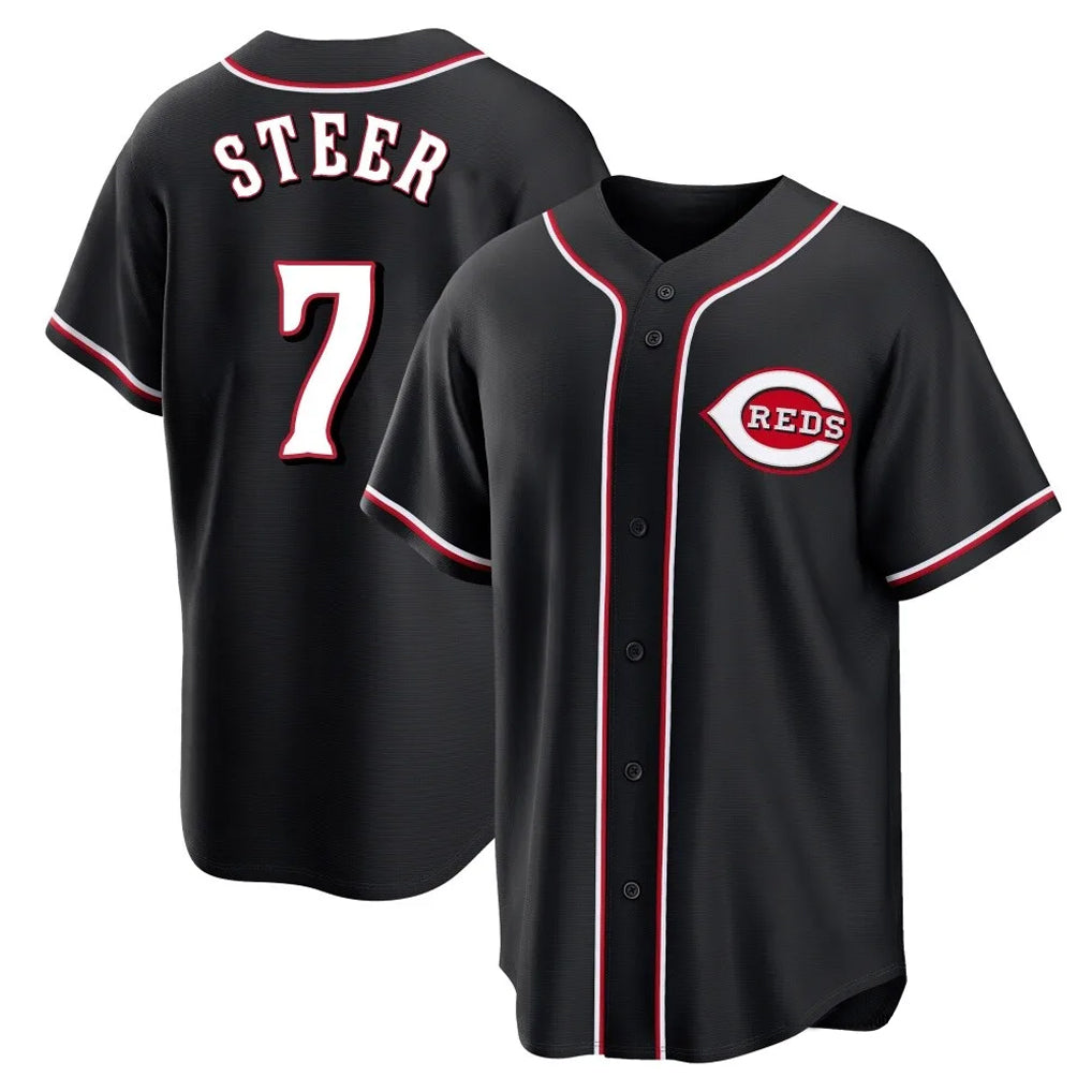 Seanshop C.Reds #7 Spencer Steer Player Black Fashion Out Home Game Stitched Jerseys