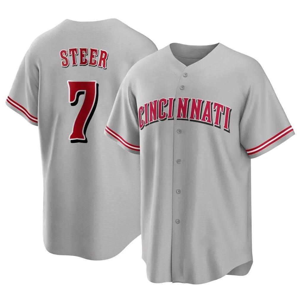 Seanshop C.Reds #7 Spencer Steer Player Gray Home Game Stitched Jerseys