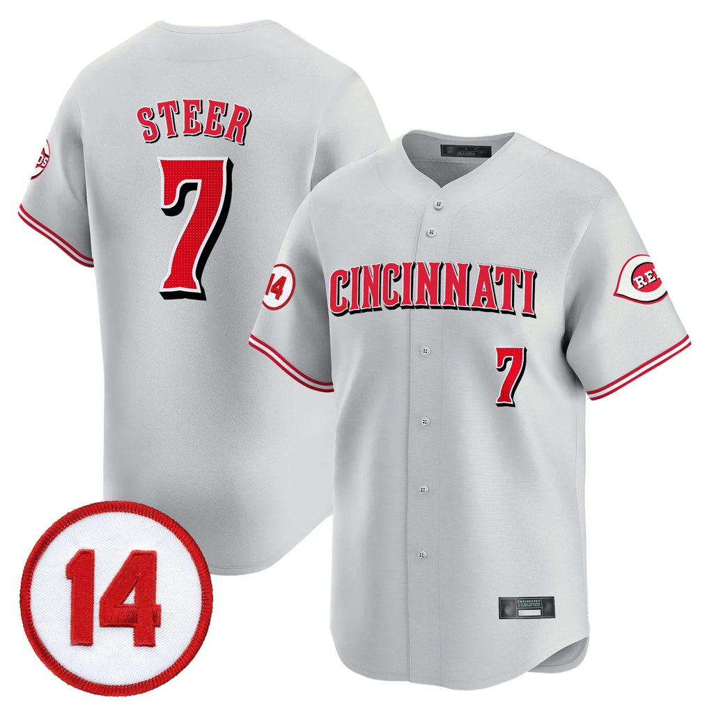 Seanshop C.Reds #7 Spencer Steer Player Gray Vapor Premier Limited Home Stitched Jerseys