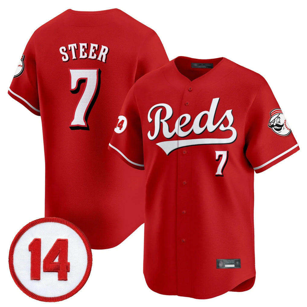 Seanshop C.Reds #7 Spencer Steer Player Red Vapor Premier Limited Home Stitched Jerseys