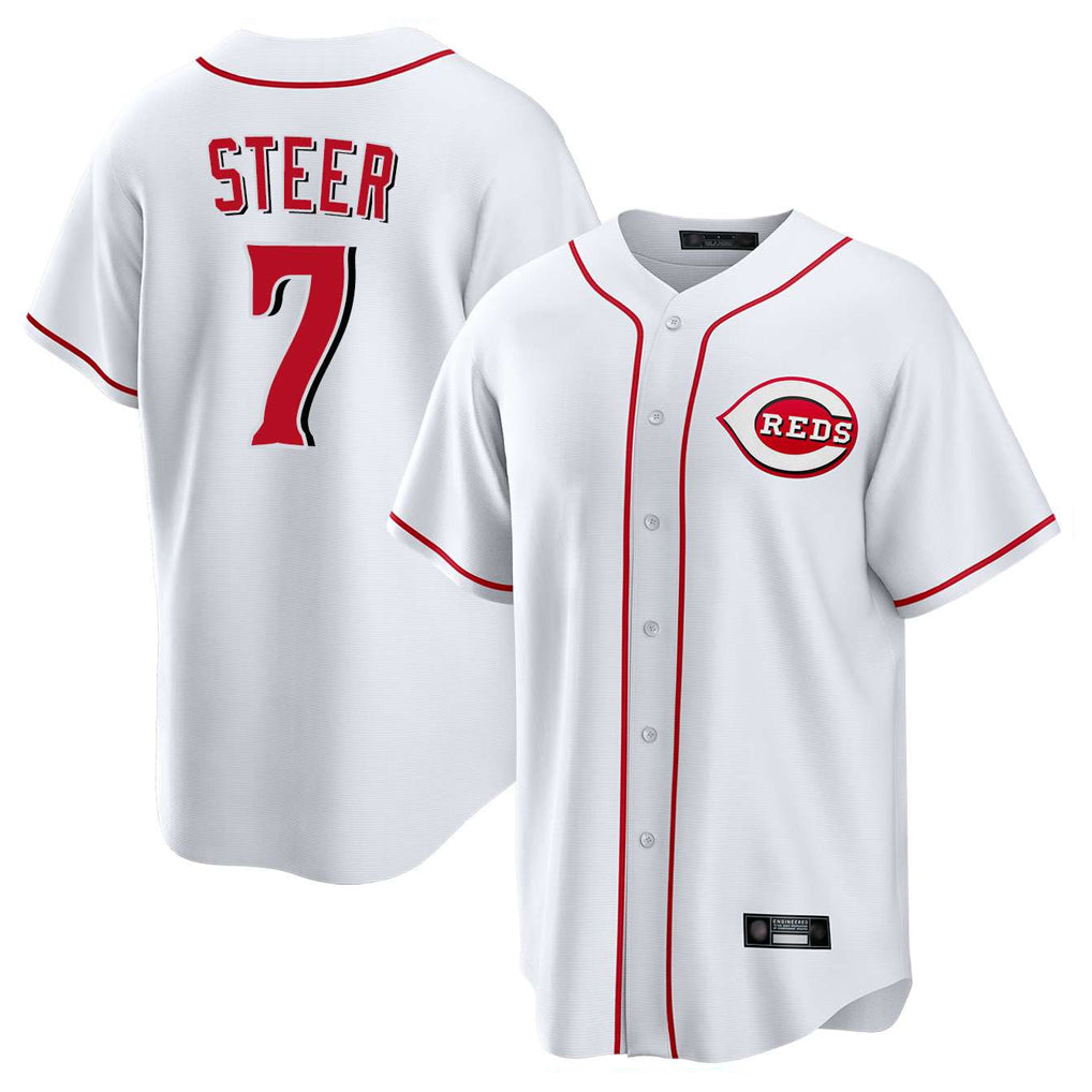 Seanshop C.Reds #7 Spencer Steer Player White Game Home Stitched Jerseys