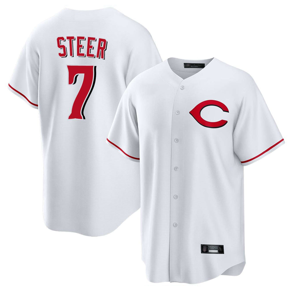 Seanshop C.Reds #7 Spencer Steer Player White Home Game Stitched Jerseys