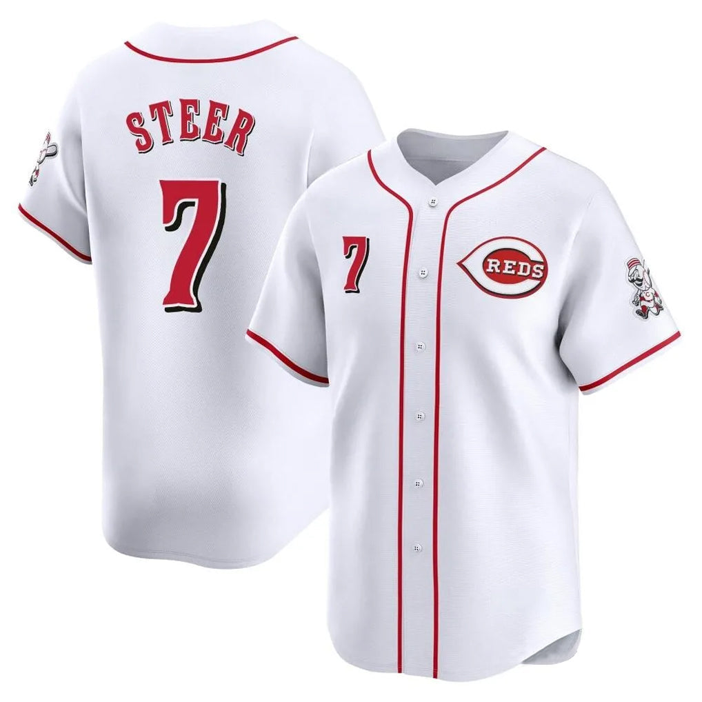 Seanshop C.Reds #7 Spencer Steer Player White Home Limited Stitched Jerseys