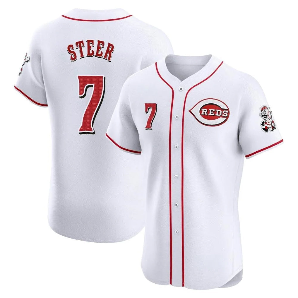 Seanshop C.Reds #7 Spencer Steer Player White Limited Elite Home Stitched Jerseys