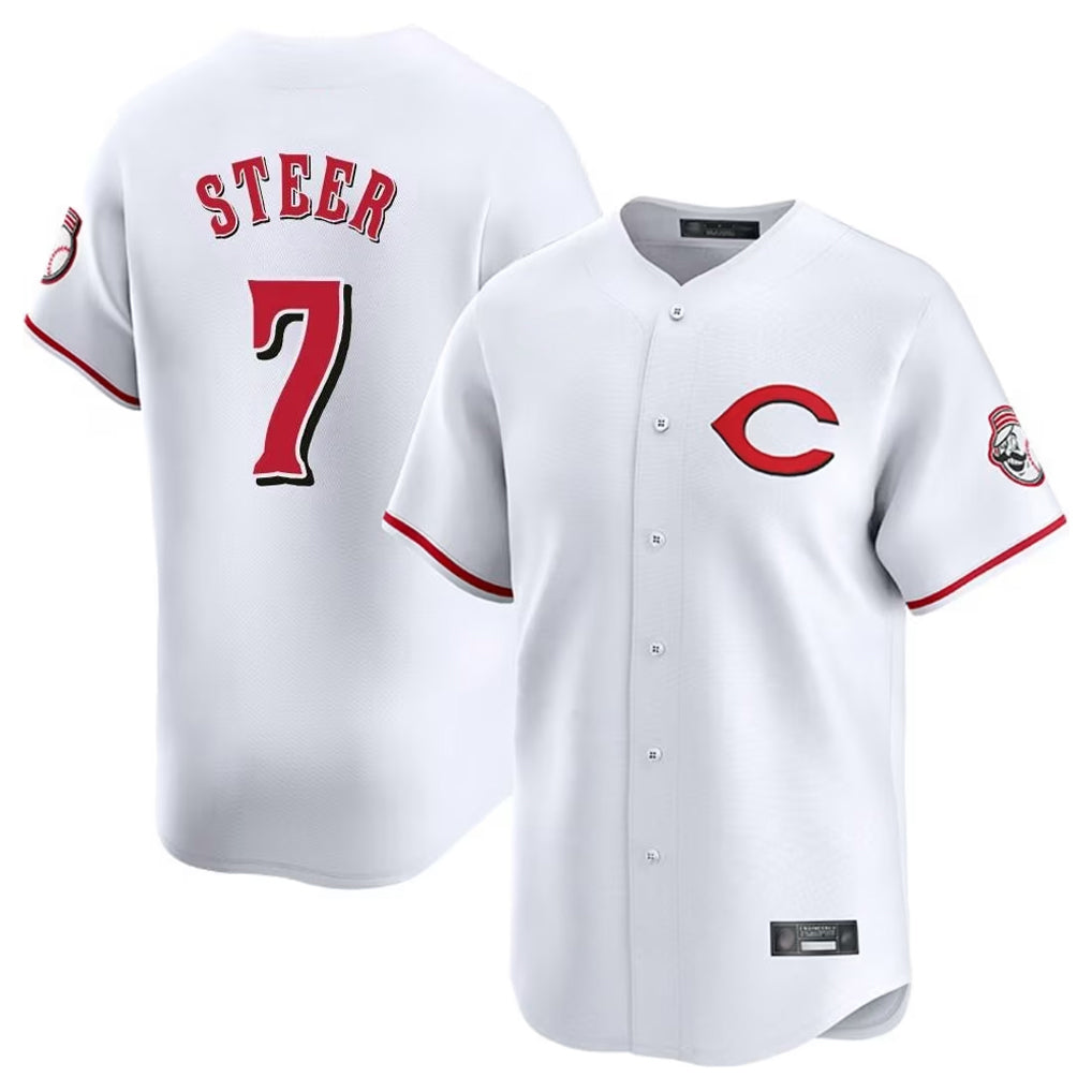 Seanshop C.Reds #7 Spencer Steer Player White Limited Home Stitched Jerseys