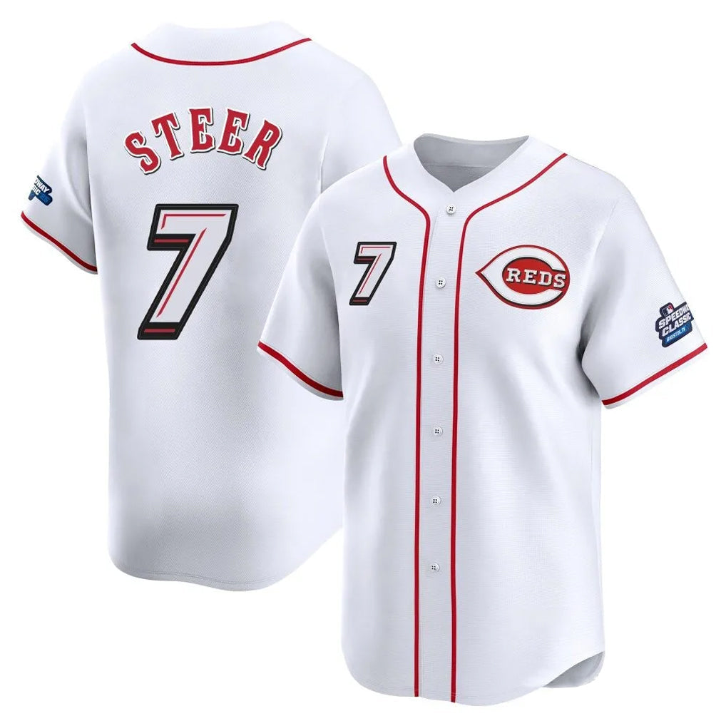 Seanshop C.Reds #7 Spencer Steer Player White Speedway Classic Home Limited Stitched Jerseys