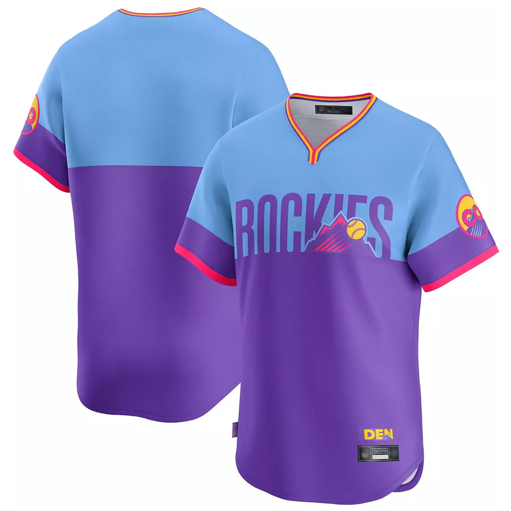 Seanshop C.Rockies Purple-Light Blue City Connect Limited Home T-shirt Blank Player Stitched Jerseys