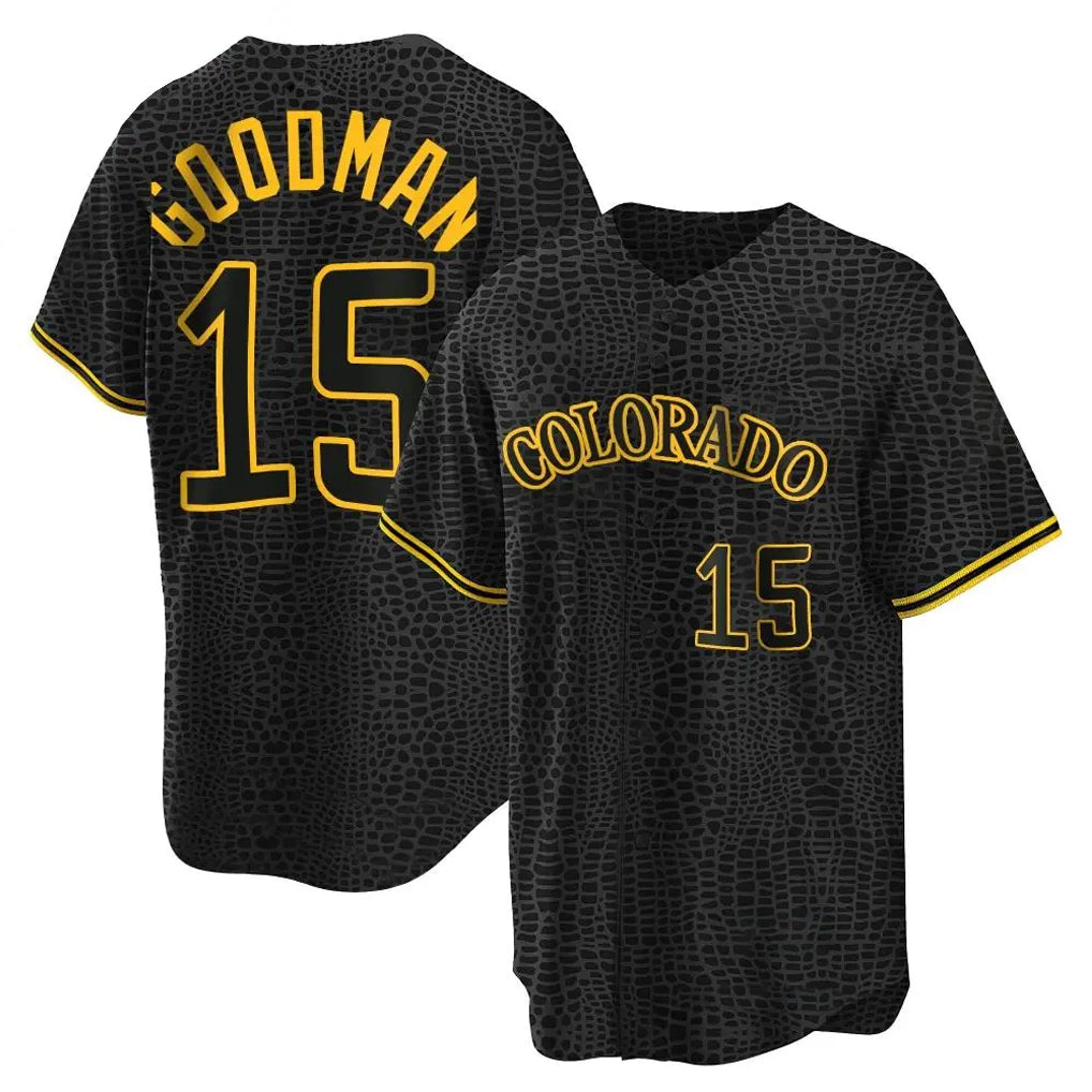 Seanshop C.Rockies #15 Hunter Goodman Player Black Snake Skin City Home Game Stitched Jerseys