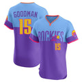 Seanshop C.Rockies #15 Hunter Goodman Player Purple-Light Blue City Connect Limited Elite Home T-shirt Stitched Jerseys
