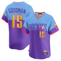 Seanshop C.Rockies #15 Hunter Goodman Player Purple-Light Blue City Connect Limited Home T-shirt Stitched Jerseys