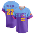 Seanshop C.Rockies #22 Mickey Moniak Player Purple-Light Blue City Connect Limited Home T-shirt Stitched Jerseys