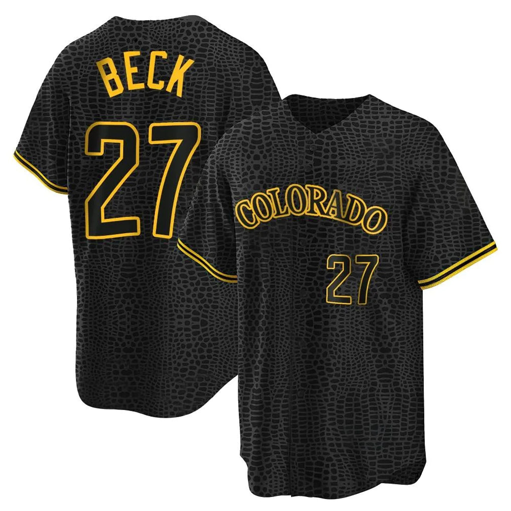 Seanshop C.Rockies #27 Jordan Beck Player Black Snake Skin City Home Game Stitched Jerseys
