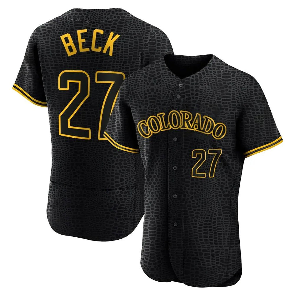 Seanshop C.Rockies #27 Jordan Beck Player Black Snake Skin City Limited Elite Home Stitched Jerseys