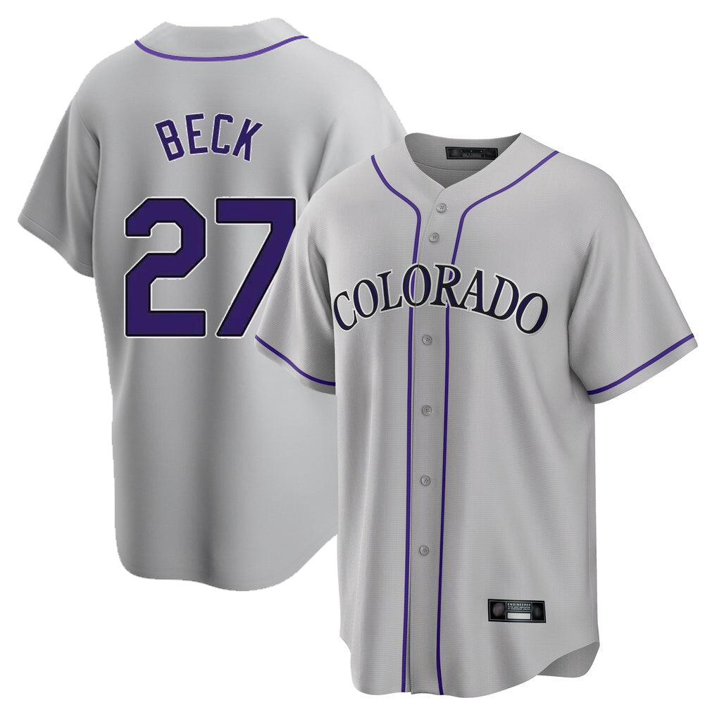 Seanshop C.Rockies #27 Jordan Beck Player Gray Game Home Stitched Jerseys