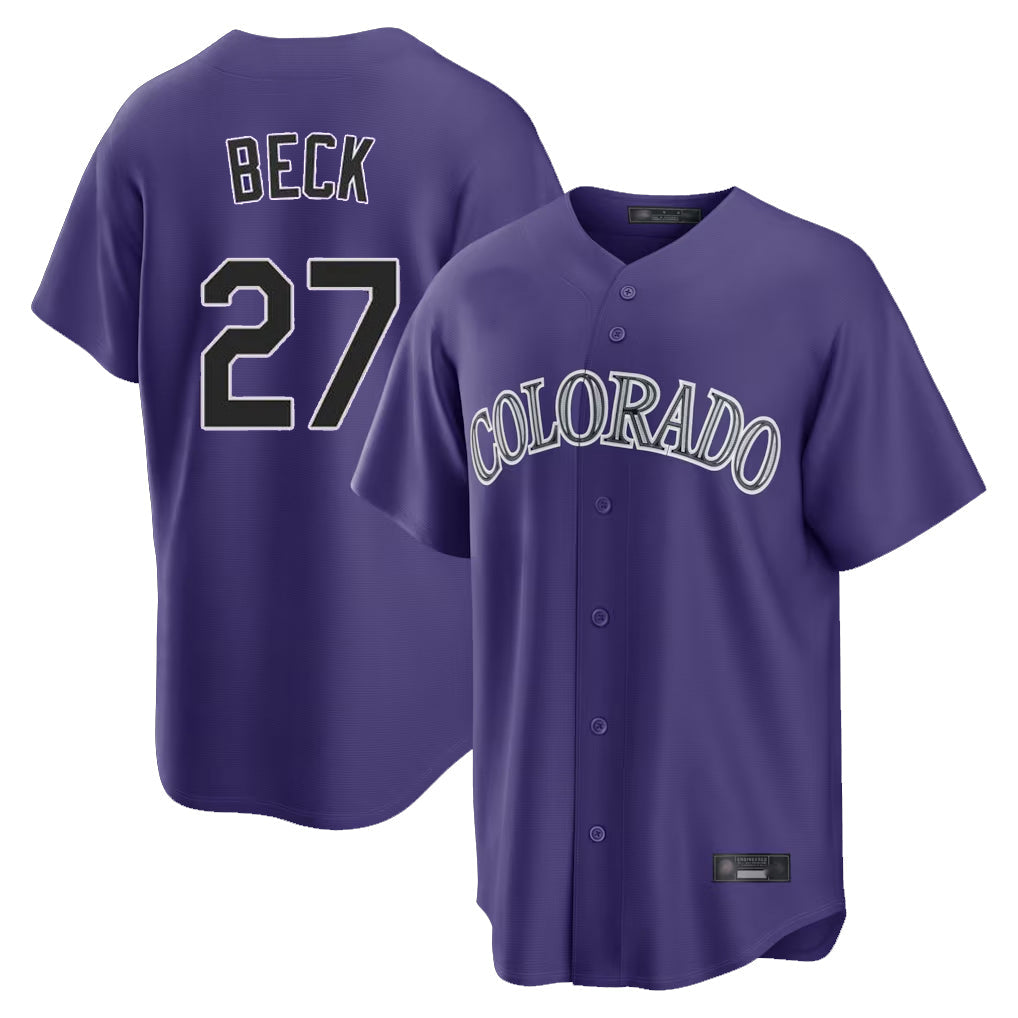 Seanshop C.Rockies #27 Jordan Beck Player Purple Game Home Stitched Jerseys