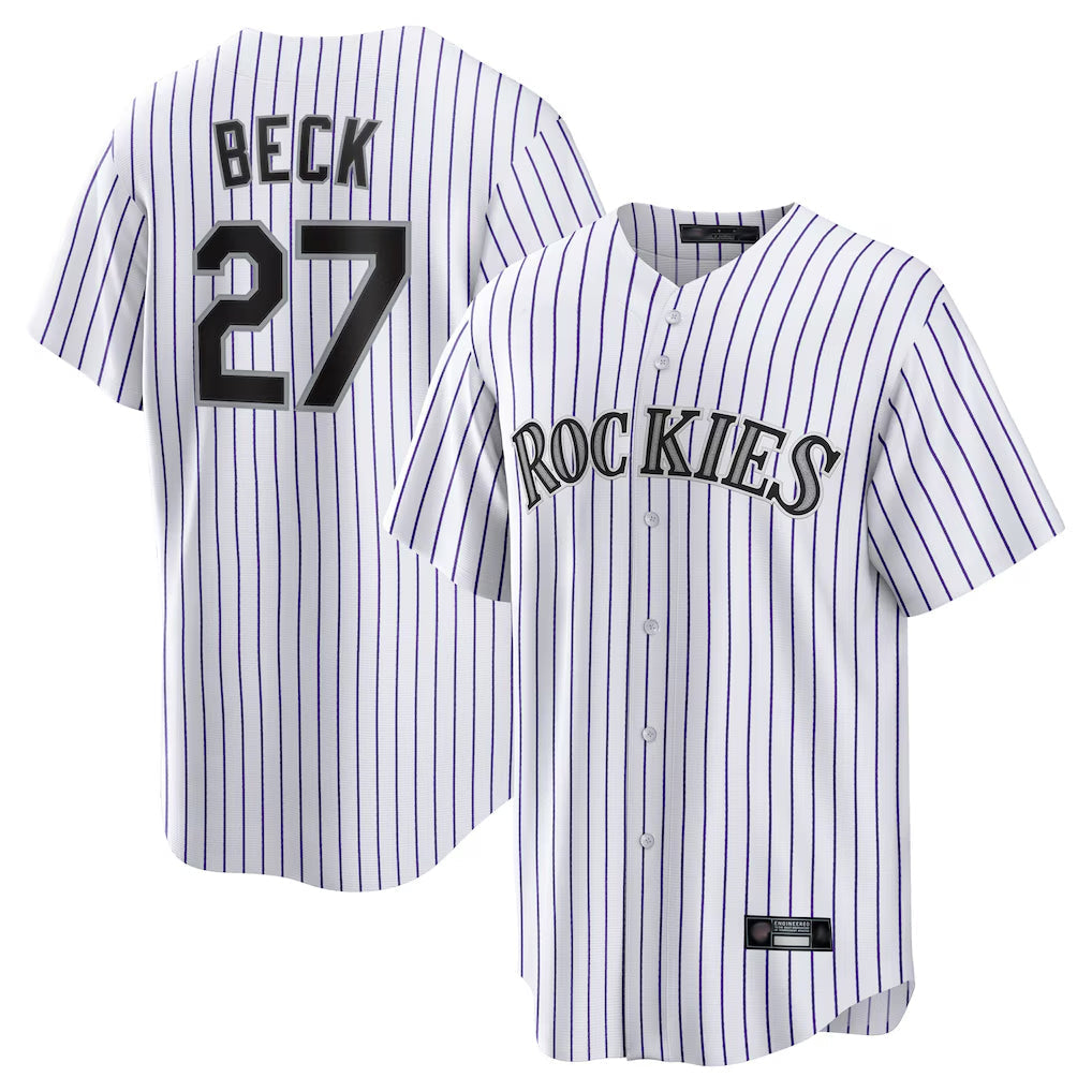 Seanshop C.Rockies #27 Jordan Beck Player White Game Home Stitched Jerseys