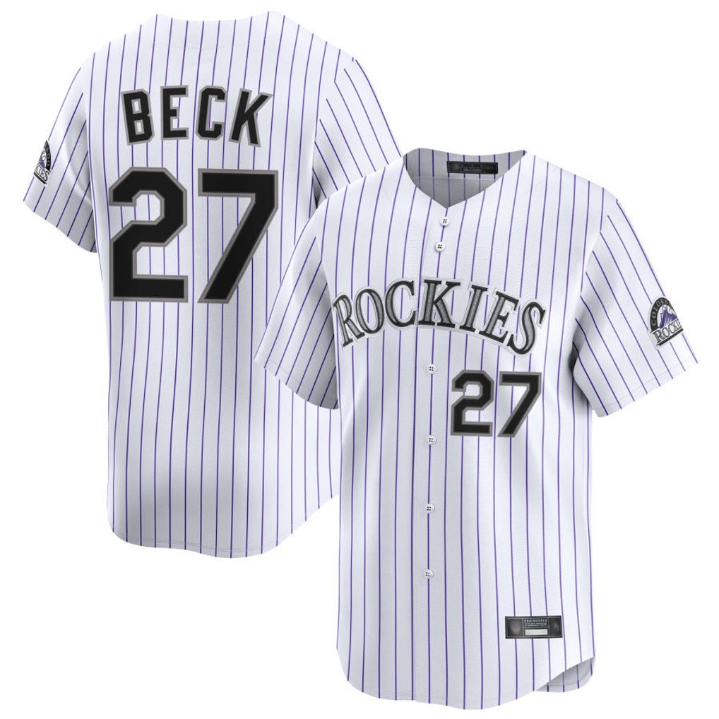Seanshop C.Rockies #27 Jordan Beck Player White Limited Home Stitched Jerseys