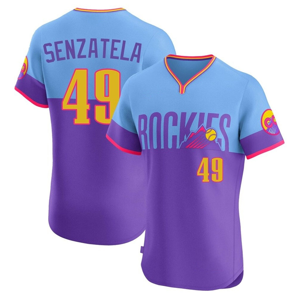 Seanshop C.Rockies #49 Antonio Senzatela Player Purple-Light Blue City Connect Limited Elite Home T-shirt Stitched Jerseys