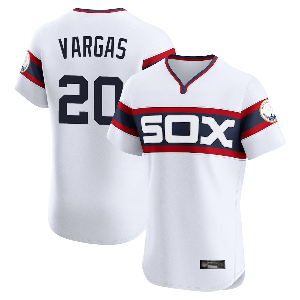 Seanshop C.White Sox #20 Miguel Vargas Player White T-shirt Limited Elite Home Stitched Jerseys