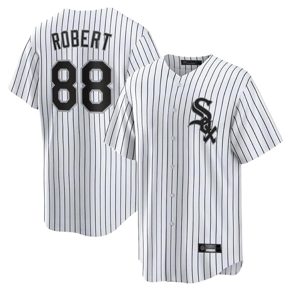Seanshop C.White Sox #88 Luis Robert Jr Player White Stripe Home Game Stitched Jerseys