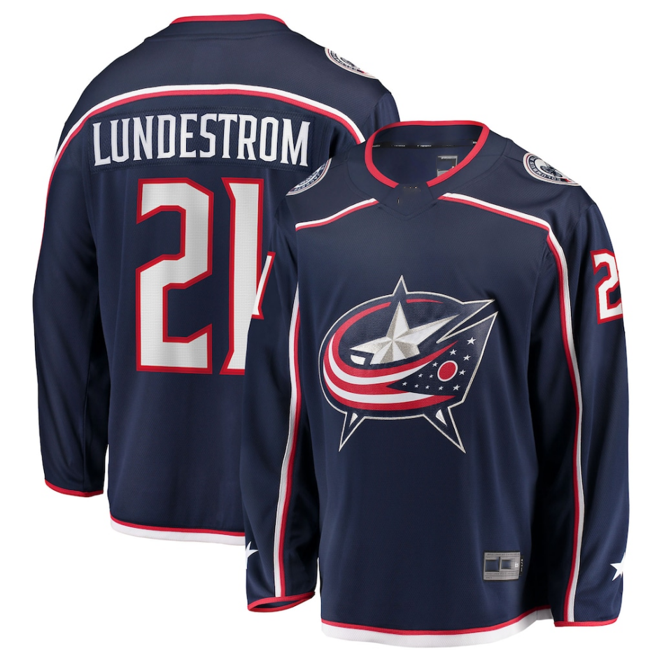 Seanshop CB.Jackets #21 Isac Lundestrom Navy Home Breakaway Jersey