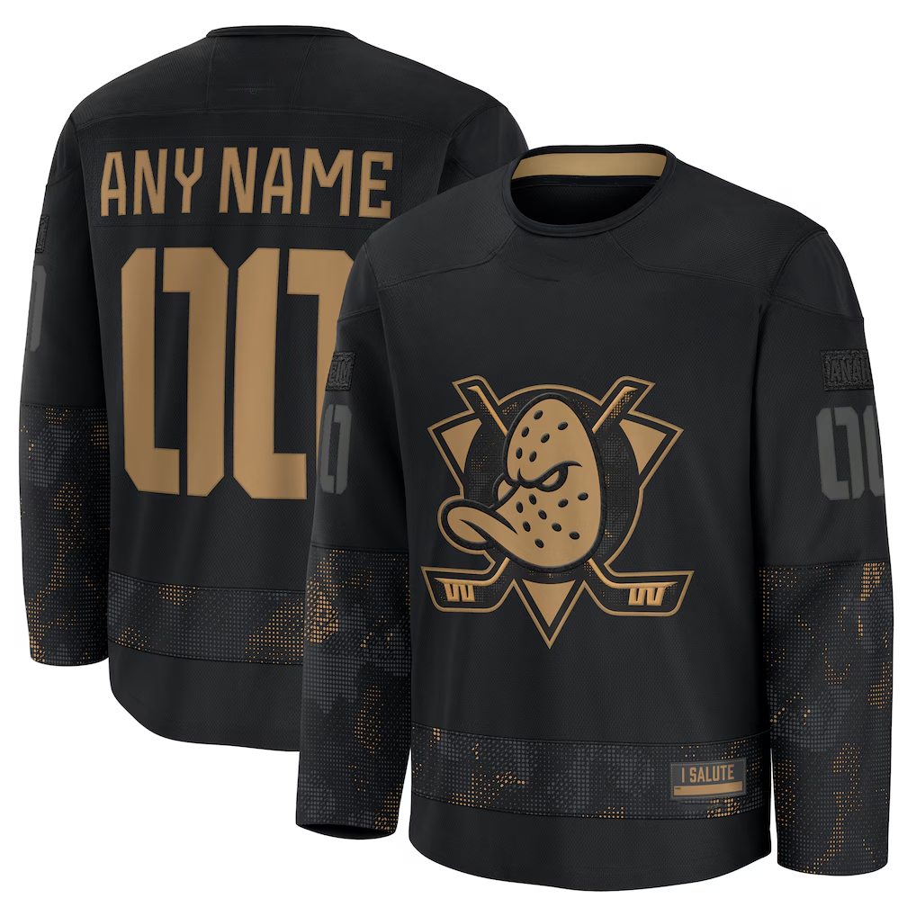 Seanshop Custom A.Ducks Black 2024 Military Appreciation Practice Jerseys