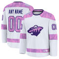Seanshop Custom M.Wild White 2024 Hockey Fights Cancer Practice Jerseys