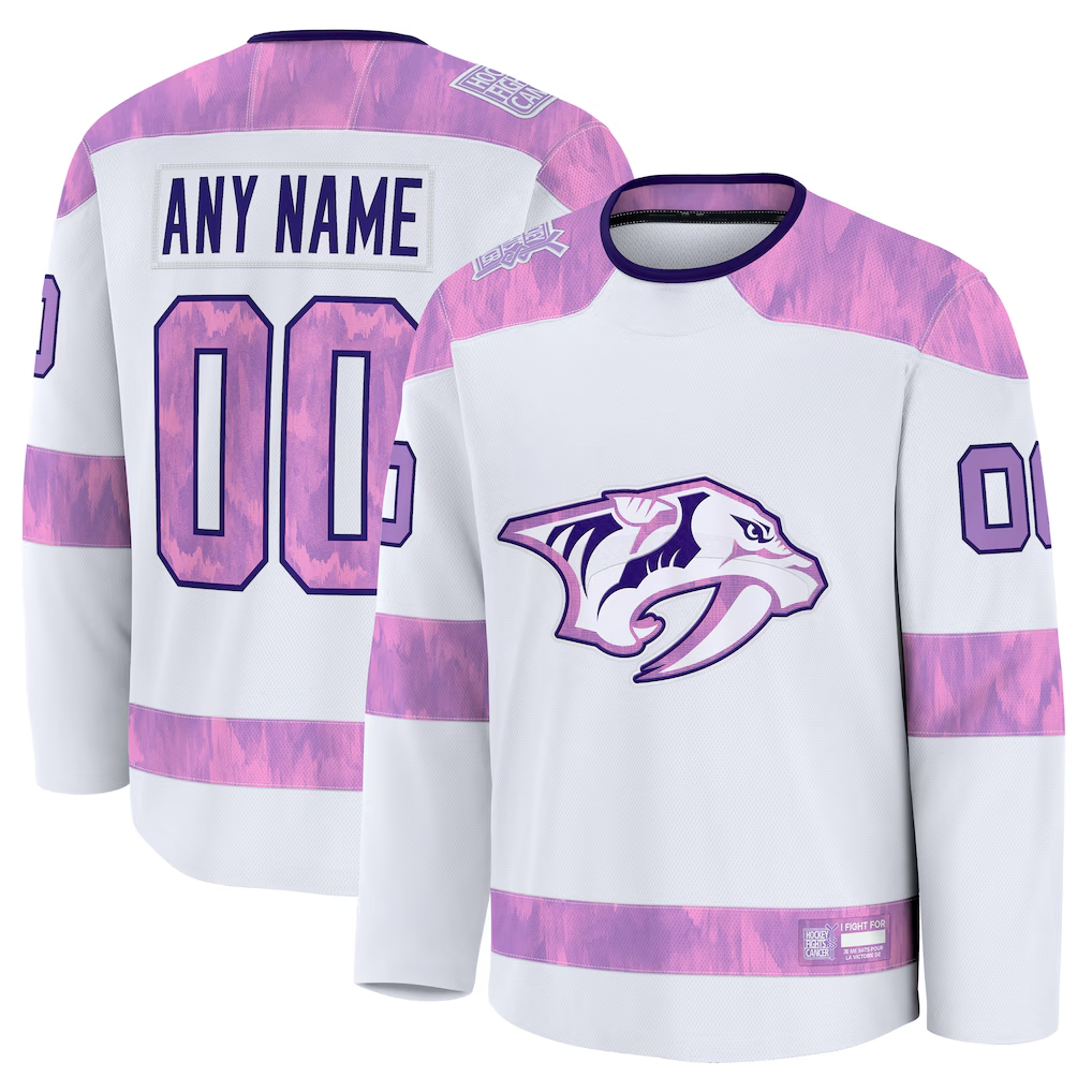 Seanshop Custom N.Predators White 2024 Hockey Fights Cancer Practice Jerseys