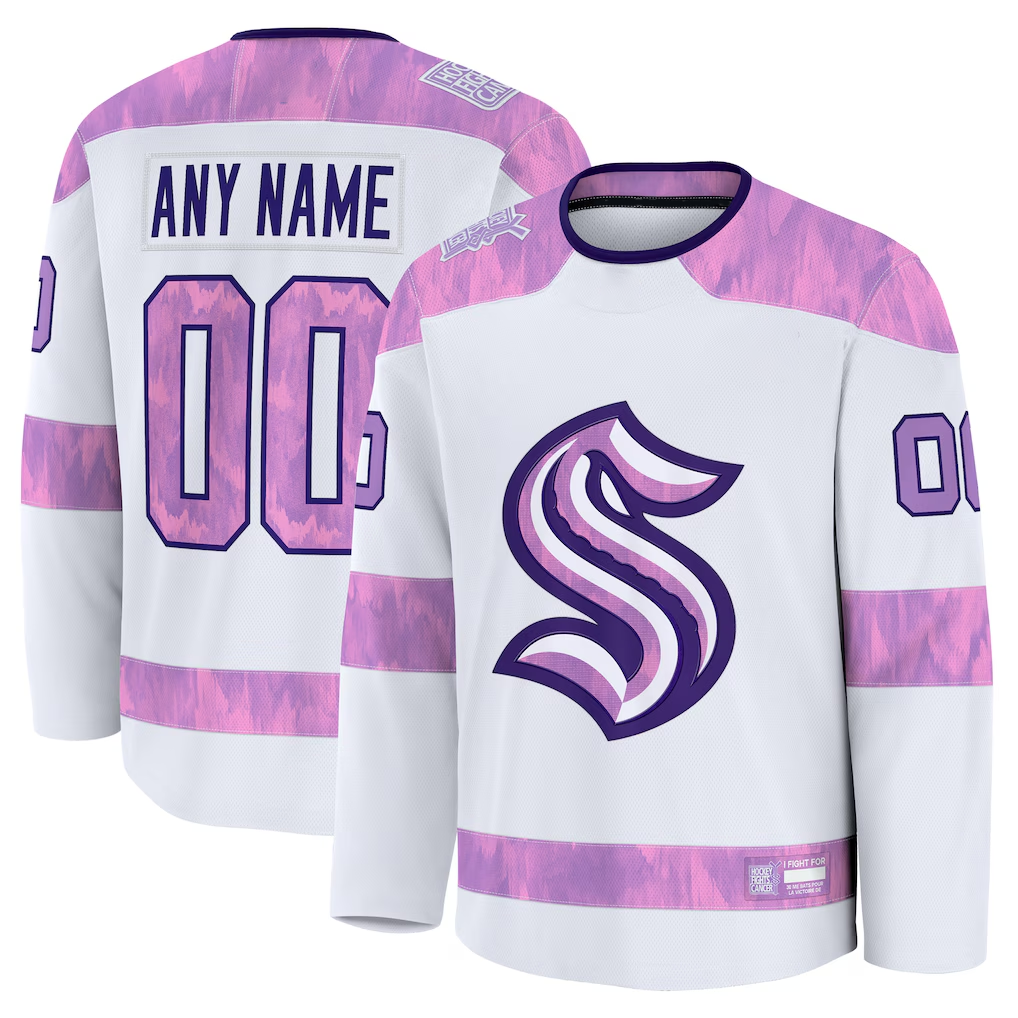 Seanshop Custom S.Kraken White 2024 Hockey Fights Cancer Practice Jerseys