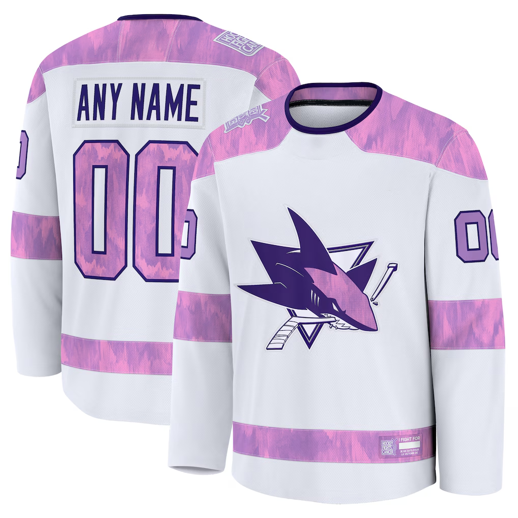 Seanshop Custom SJ.Sharks White 2024 Hockey Fights Cancer Practice Jerseys