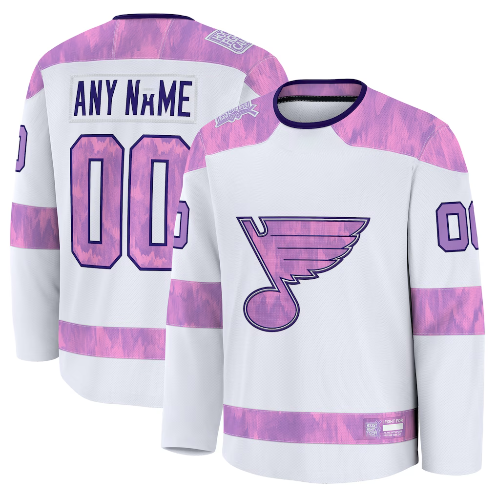 Seanshop Custom SL.Blues White 2024 Hockey Fights Cancer Practice Jerseys