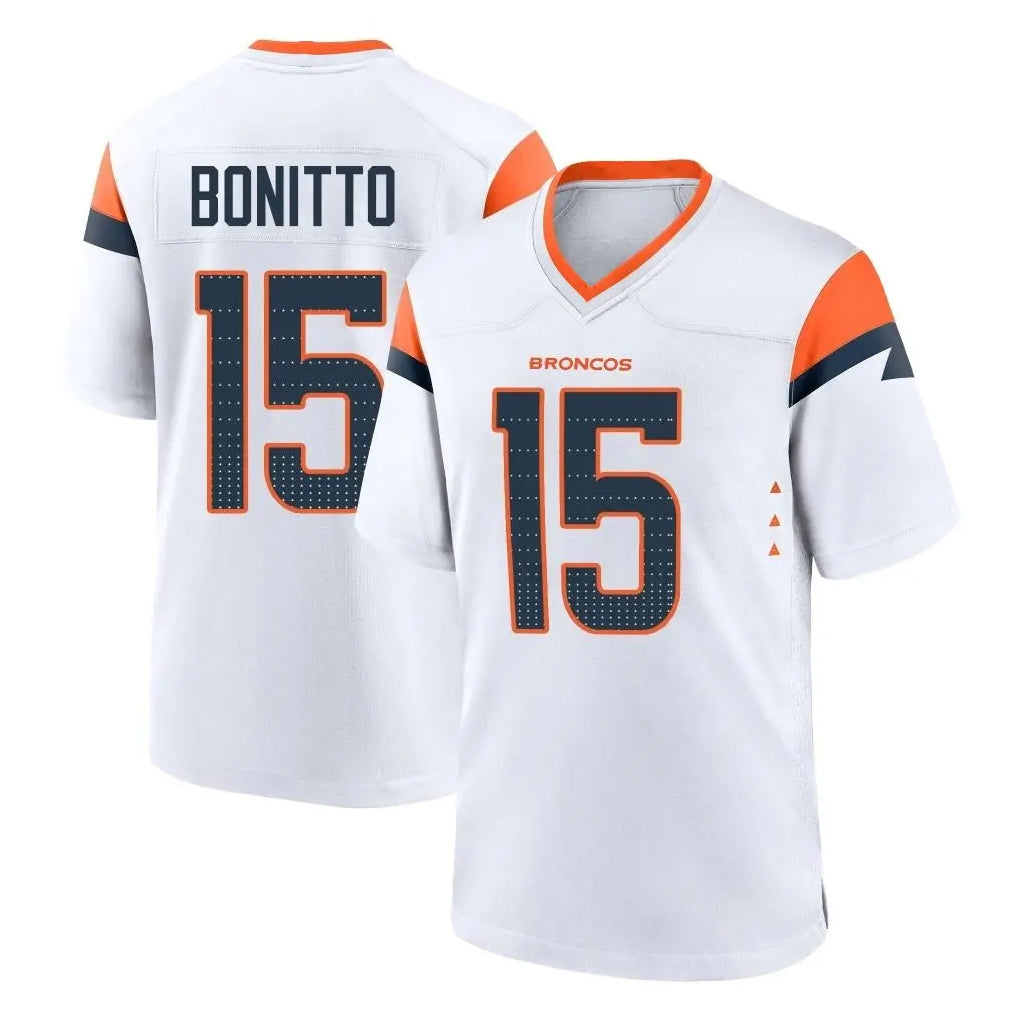 Seanshop D.Broncos #15 Nik Bonitto Player White Home Game Stitched Jerseys