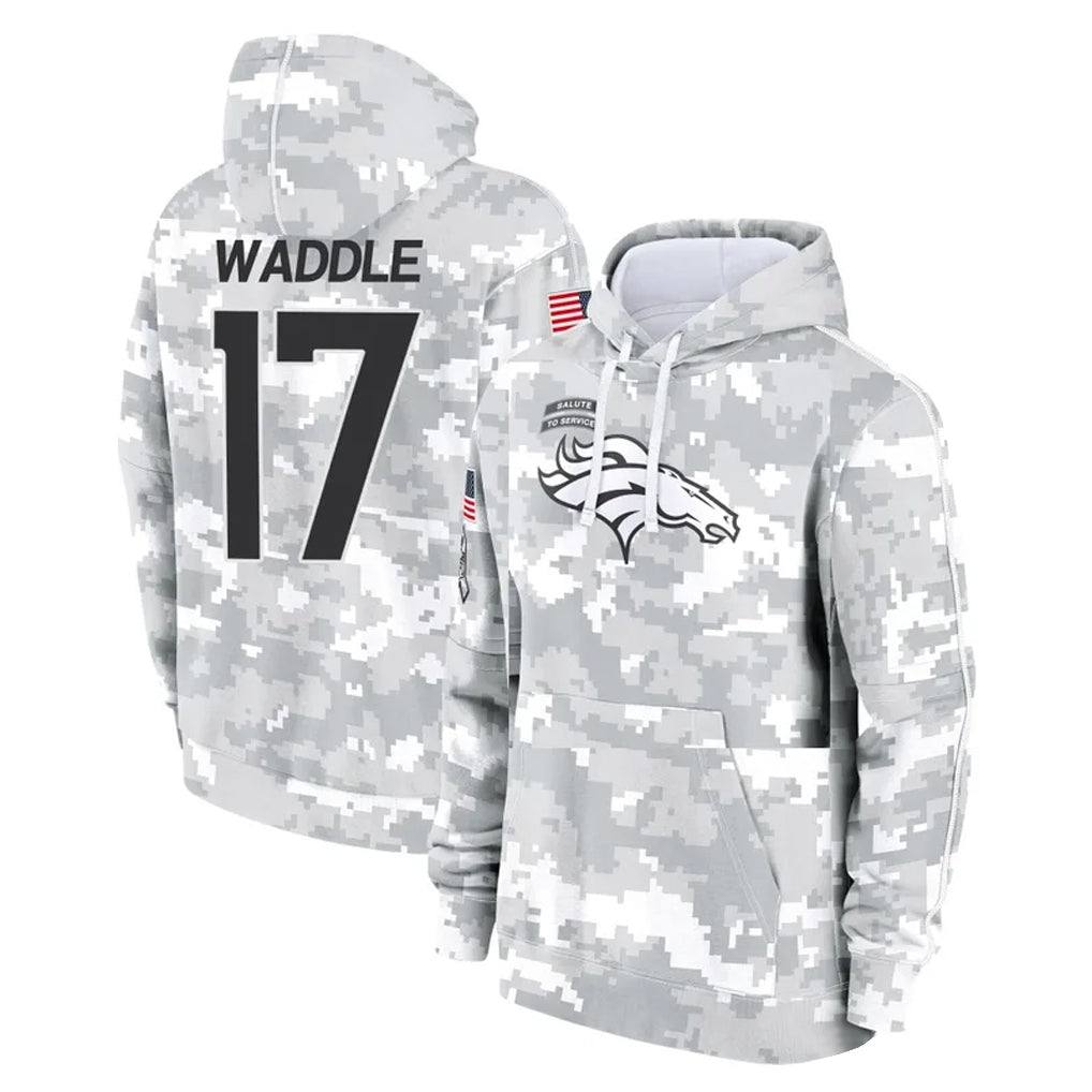 Seanshop D.Broncos #17 Jaylen Waddle Player Arctic Camo Salute to Service Hoodies Limited Game Stitched Jerseys
