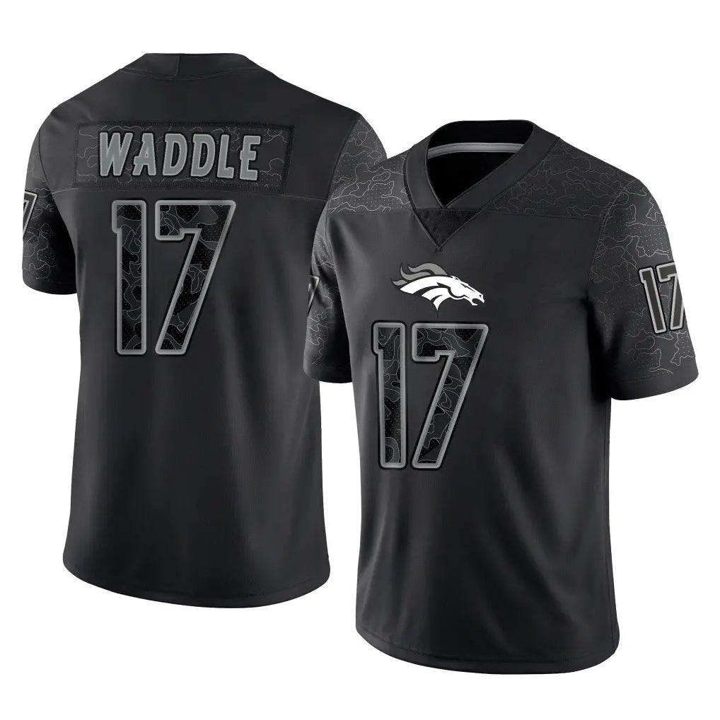 Seanshop D.Broncos #17 Jaylen Waddle Player Black Reflective Limited Stitched Jerseys
