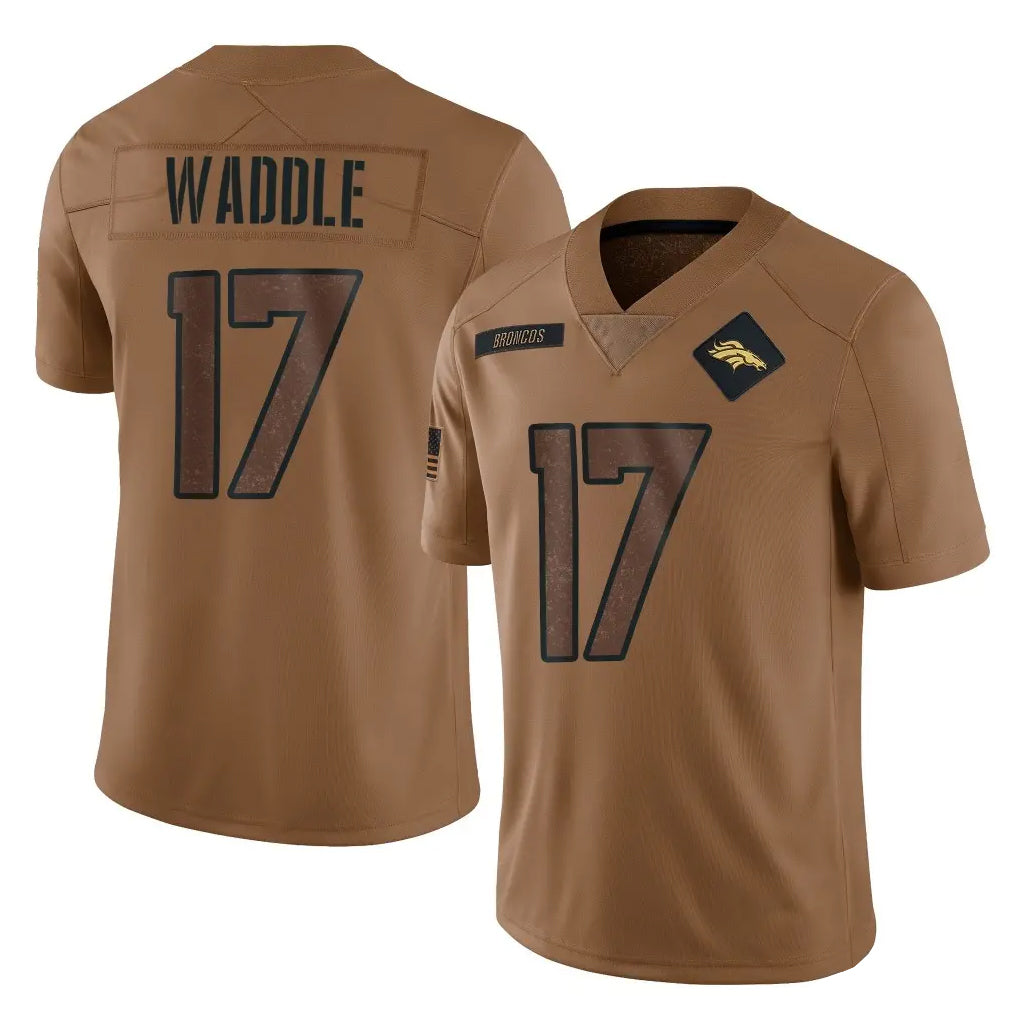 Seanshop D.Broncos #17 Jaylen Waddle Player Brown Salute To Service Limited Stitched Jerseys