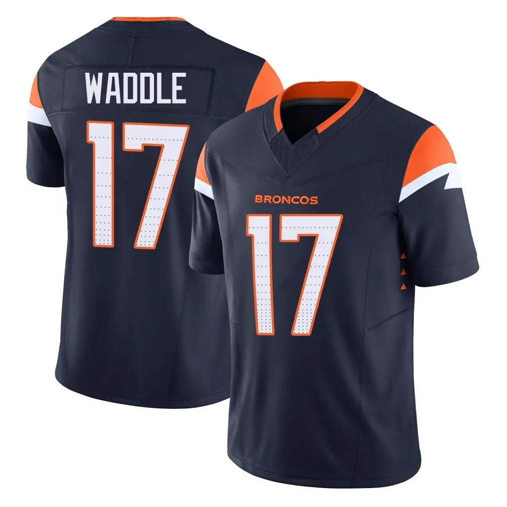Seanshop D.Broncos #17 Jaylen Waddle Player Navy Limited Vapor F.U.S.E. Home Game Stitched Jerseys
