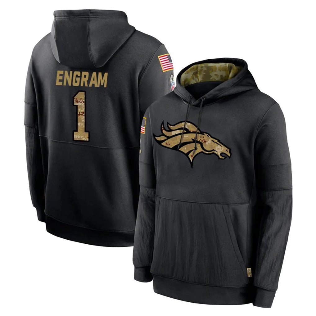 Seanshop D.Broncos #1 Evan Engram Player Black Salute to Service Pullover Hoodies Limited Stitched Jerseys