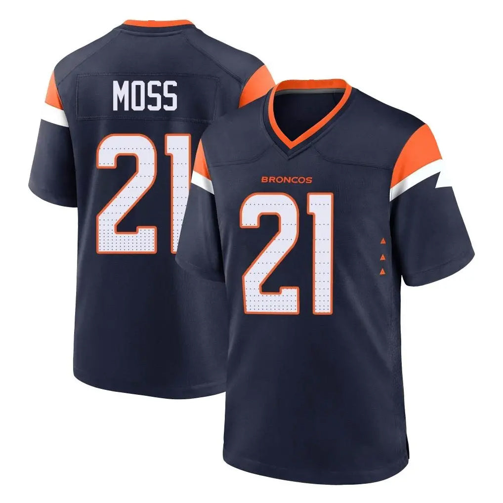 Seanshop D.Broncos #21 Riley Moss Player Navy Home Game Stitched Jerseys