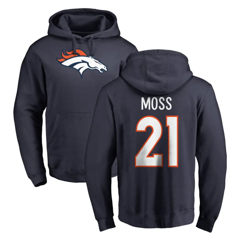 Seanshop D.Broncos #21 Riley Moss Player Navy Pullover Hoodie Limited Stitched Jerseys