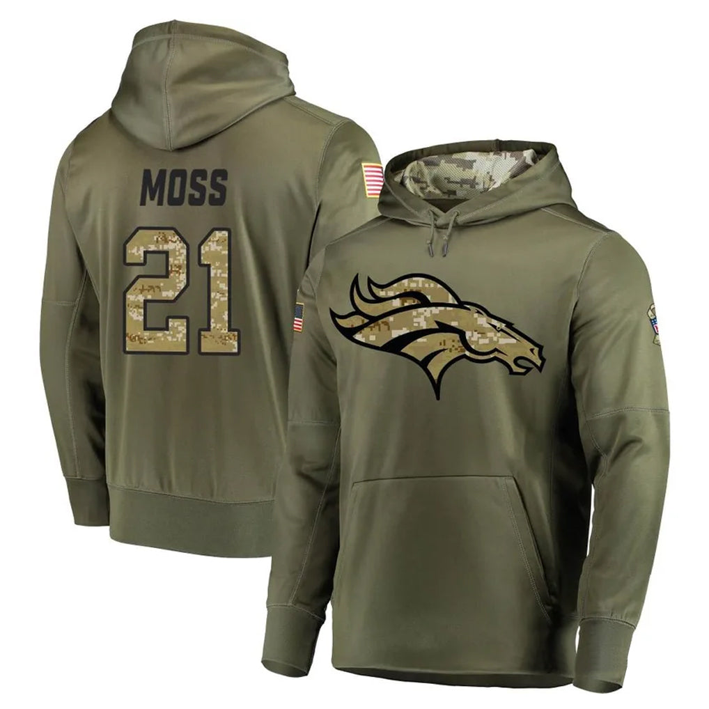 Seanshop D.Broncos #21 Riley Moss Player Olive Salute to Service Pullover Hoodies Home Game Stitched Jerseys